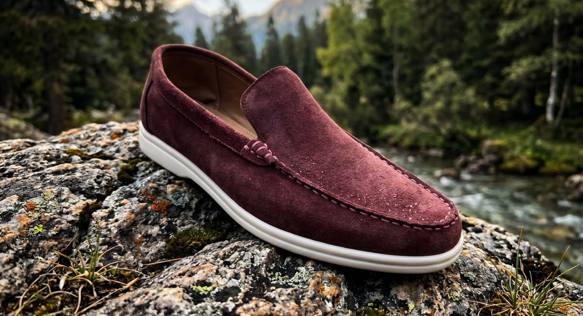 Dark Burgandy Suede Loafer (White Sole)