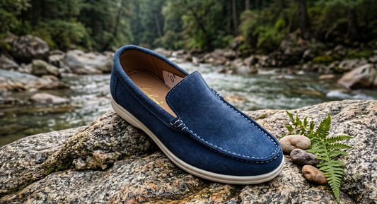 Dark Navy Blue Suede Loafer White