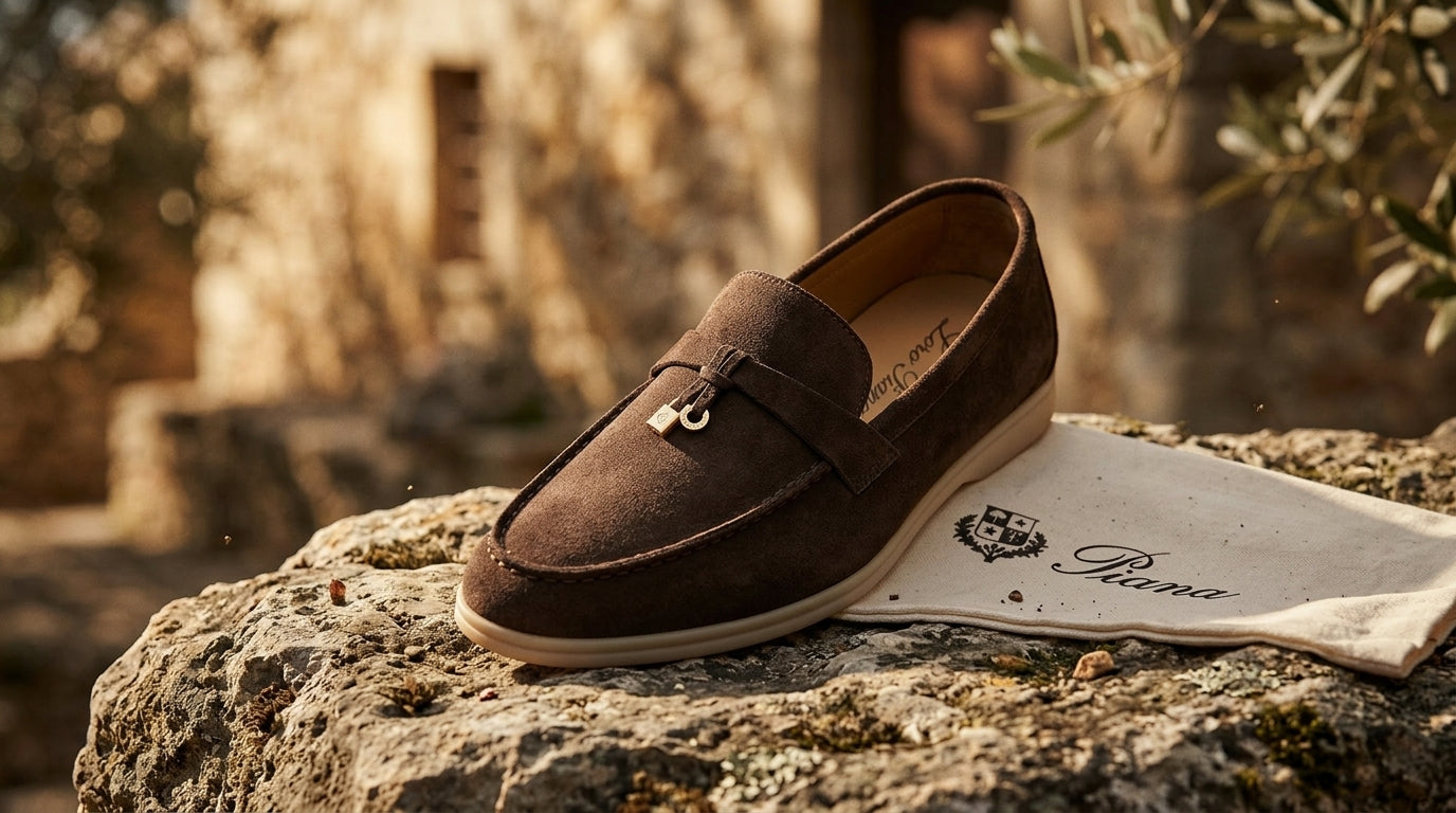 Dark Brown Suede Loafer with Strap Charm